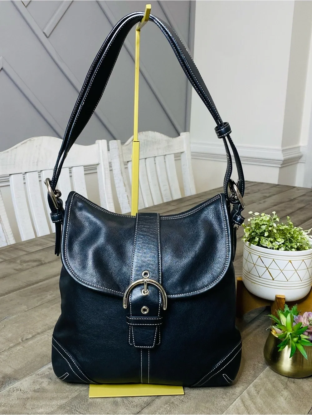 Vintage Coach Y2K Soho Black Leather Buckle Flap Shoulder Hobo Bag